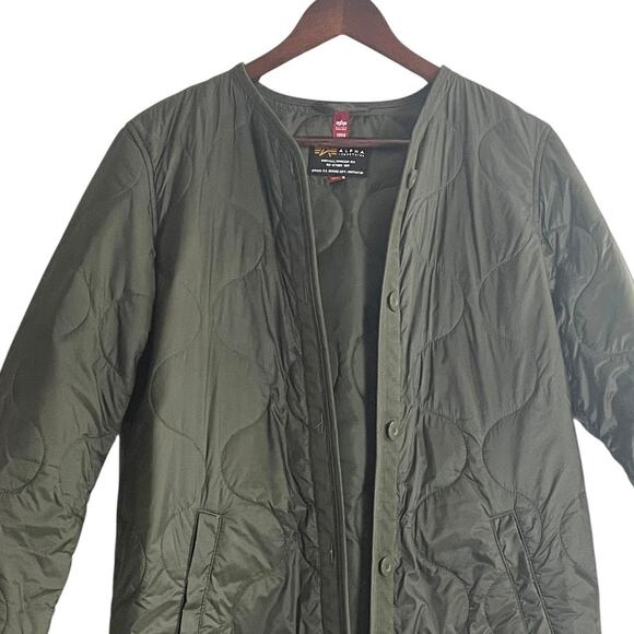 Alpha Industries Women's Long Quilted Liner Jacket in Green Size XS - Picture 4 of 10